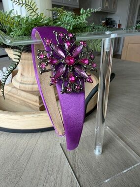 Purple Jeweled Headband with Vintage Brooch